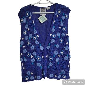 NWT Sigrid Olsen Hand Crochet Floral Vest size XL